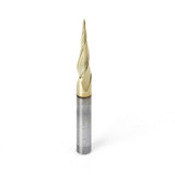 Amana Tool 46280 CNC 2D and 3D Carving 6.2 Deg Tapered Angle Ball Nose x 1/32 D x 1/64 R x 1 CH x 1/4 SHK x 3 Inch Long x 3 Flute SC ZrN Coated Upcut Router Bit