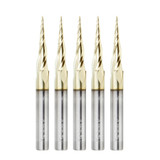 Amana Tool 46280-5, 5-Pack CNC 2D and 3D Carving 6.2 Deg Tapered Angle Ball Nose x 1/32 D x 1/64 R x 1 CH x 1/4 SHK x 3 Inch Long x 3 Flute SC ZrN Coated Upcut Router Bits