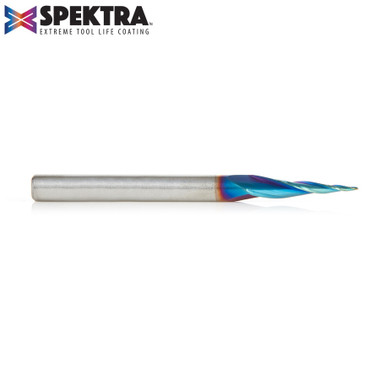 Amana Tool 46280-K CNC Spektra Extreme Tool Life Coated SC 2D and 3D Carving 6.2 Deg Tapered Angle Ball Nose x 1/32 D x 1/64 R x 1 CH x 1/4 SHK x 3 Inch Long x 3 Flute Router Bit