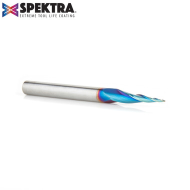 Amana Tool 46280-K CNC Spektra Extreme Tool Life Coated SC 2D and 3D Carving 6.2 Deg Tapered Angle Ball Nose x 1/32 D x 1/64 R x 1 CH x 1/4 SHK x 3 Inch Long x 3 Flute Router Bit