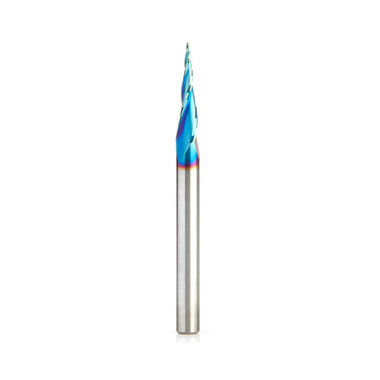 Amana Tool 46280-K CNC Spektra Extreme Tool Life Coated SC 2D and 3D Carving 6.2 Deg Tapered Angle Ball Nose x 1/32 D x 1/64 R x 1 CH x 1/4 SHK x 3 Inch Long x 3 Flute Router Bit