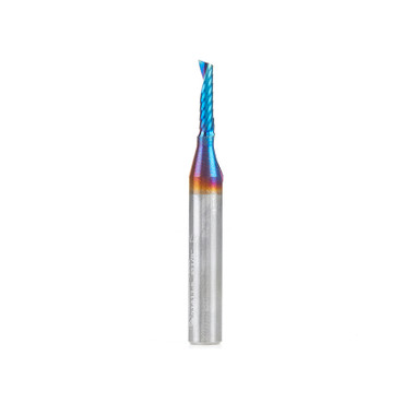 Amana Tool 51411-K CNC Spektra Coated SC Spiral O Single Flute, Plastic Cutting 1/8 D x 1/2 CH x 1/4 SHK x 2 Inch Long Up-Cut Router Bit with Mirror Finish