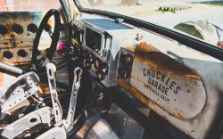 The interior is all business on Old Smokey F1, the 1949 Ford F1